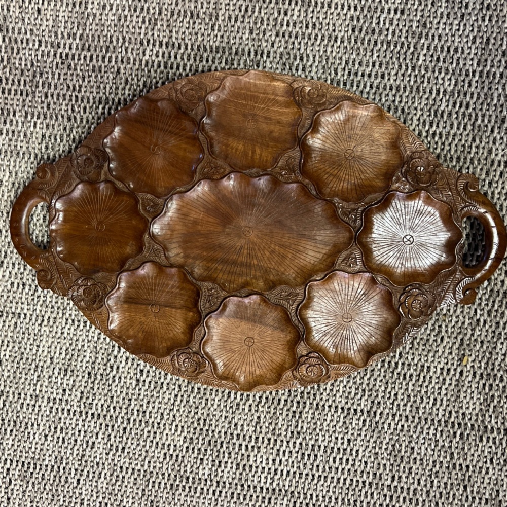 Antique ornate wood hand carved Serving Tray